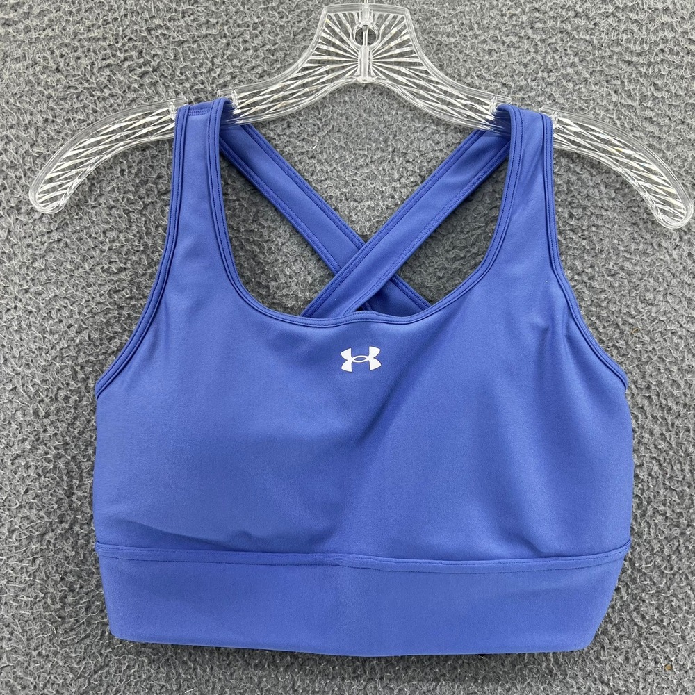 Under Armour UA Crossback Longline Sports Bra Blue Mid-Support Women Large